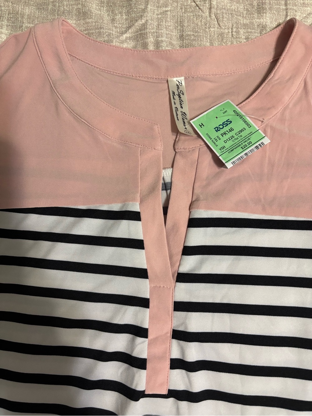 Perseption Pink, Black & White Striped Short Sleeve Top - Picture 4 of 6